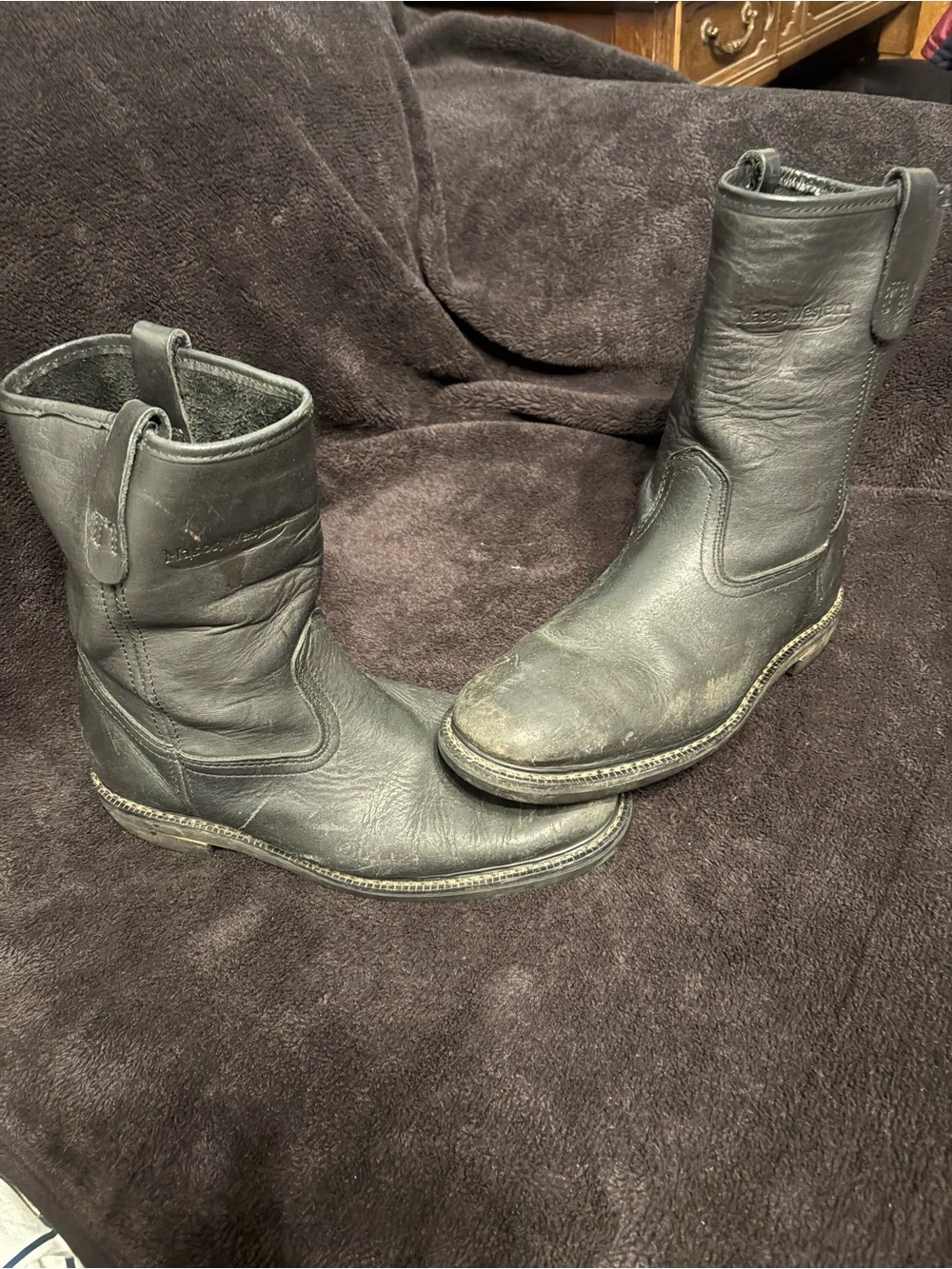 Mason Western Black Leather Roper Boots Size 9